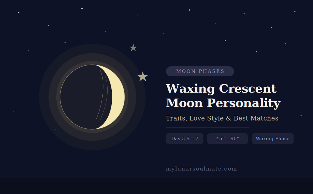 Waxing crescent moon against a deep night sky — personality traits, love style and best soulmate matches guide